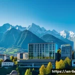 리히텐슈타인의 비즈니스 기회 - A modern financial district in Vaduz, Liechtenstein, featuring sleek glass skyscrapers with subtle S...