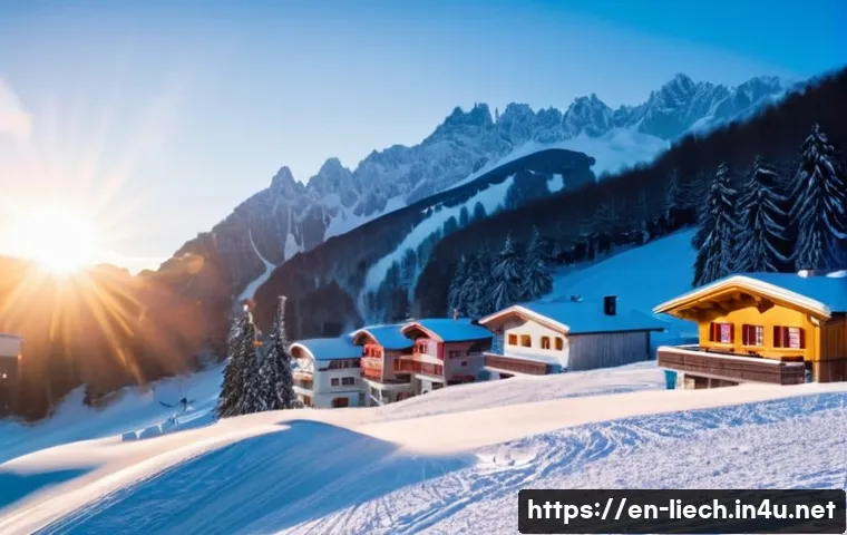 리히텐슈타인의 스포츠 문화 - A cozy alpine ski resort in Liechtenstein during winter, featuring families and friends enjoying gen...