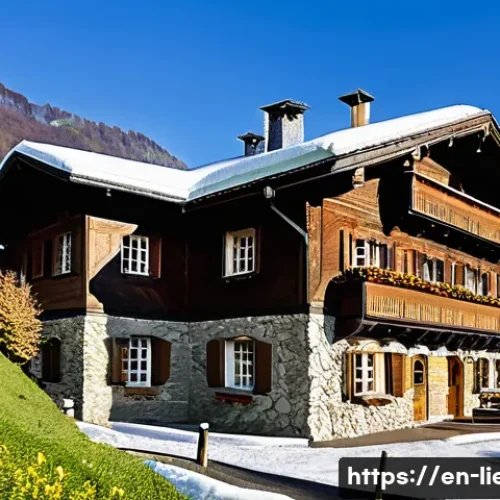 리히텐슈타인에서의 숙박 옵션 - A cozy alpine inn nestled in the snow-covered mountains of Liechtenstein, showcasing traditional woo...