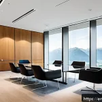 리히텐슈타인의 글로벌화 전략 - A sophisticated, modern financial office interior in Liechtenstein featuring ultra-high-net-worth cl...