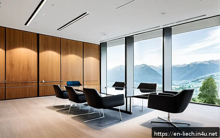 리히텐슈타인의 글로벌화 전략 - A sophisticated, modern financial office interior in Liechtenstein featuring ultra-high-net-worth cl...