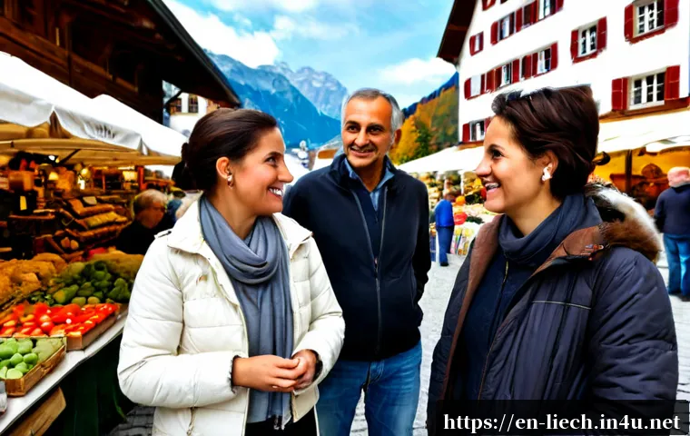 Home 17 리히텐슈타인의 소수 민족 - Photorealistic community scene in Vaduz, Liechtenstein, showing a small diverse group of local resid...